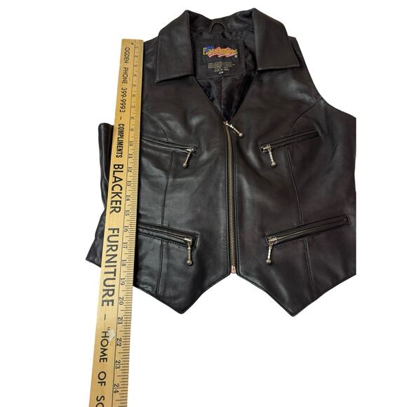 Sz Large Women’s Easy Riders Black Leather Moto Zip Vest Motorcycle READ - Picture 2 of 9